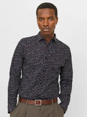 Blommig kostymskjorta slim fit poplin