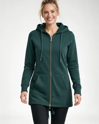 Huvtröja dam i bottlegreen zip – UC