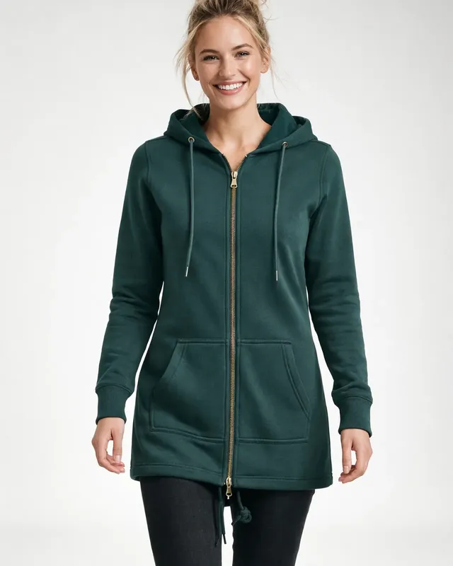 Huvtröja dam i bottlegreen zip – UC
