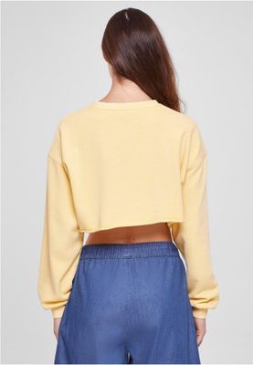 Ladies Cropped Flower Embroidery Terry Crewneck