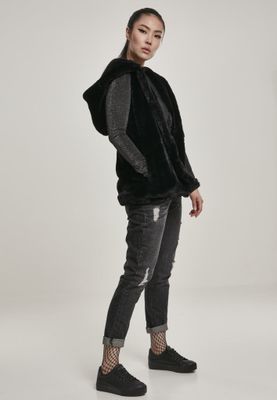 Ladies vest with hood in fur