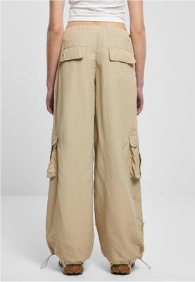 Wide nylon cargo pants for women