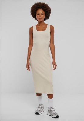 Midi dress in stretchy cotton with round neckline