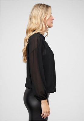 Chiffonbluse med stand-up krave og bindedetaljer