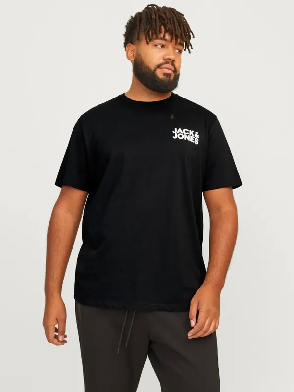 JACK & JONES Svart T-shirt Plus Size – Herr med Vit Bröstlogotyp