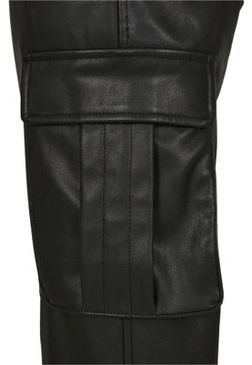 Trousers with leg pocket in fake leather