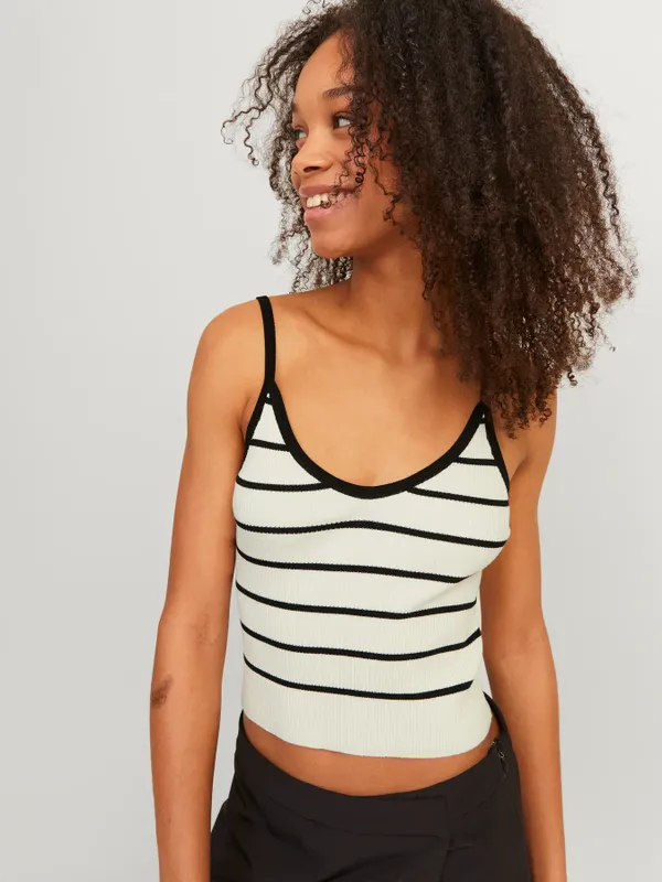 Ärmlös ribbstickad radig cropped top