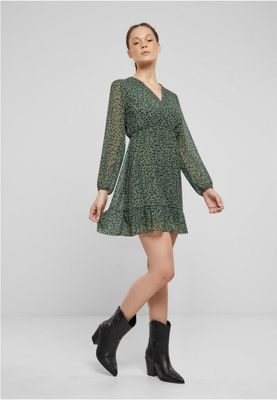 V-neck chiffon dress with leopard print