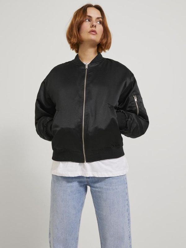 Women's black bomber jacket in satin