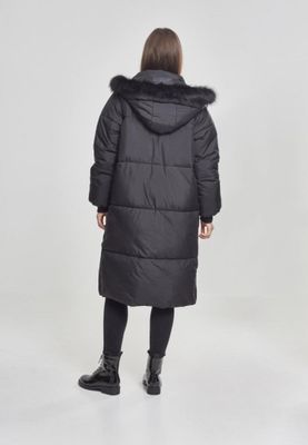 Long puff jacket with fur hood