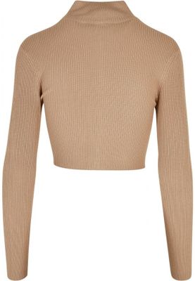 Ladies Cropped Rib Knit Zip Cardigan
