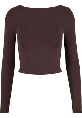 Skuren bak med öppen rygg Ladies Slim Fit Longsleeve med öppen rygg – varmbrun