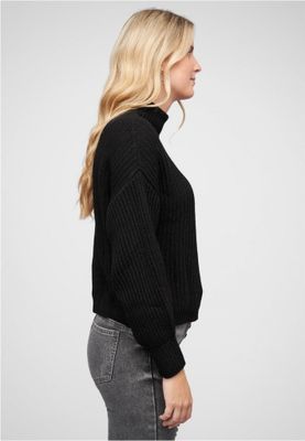 Pullover with stand-up collar and V-neckline