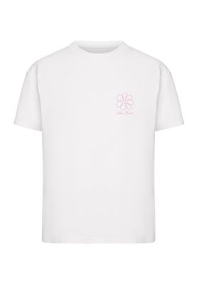 T-shirt för dam med blomma bröst blommor rygg – vit
