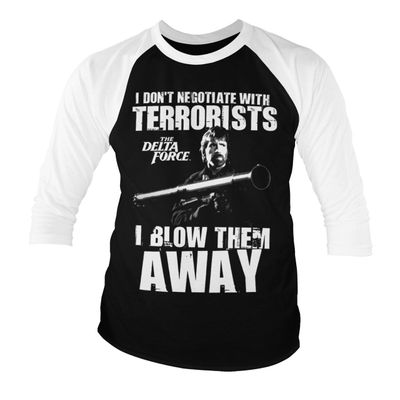 The Delta Force Chuck Norris I Blow Terrorists Away Baseball 3/4 Sleeve T-shirt – whiteblack