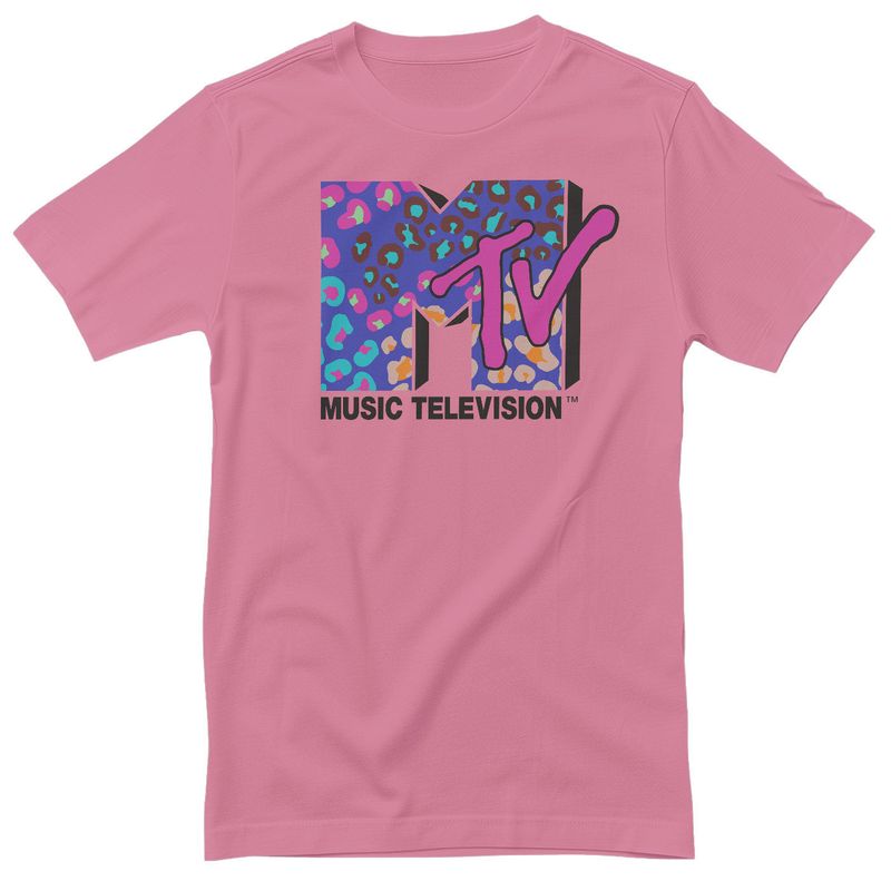 Colorful Leopard Pattern Logo MTV T-shirt i rosa