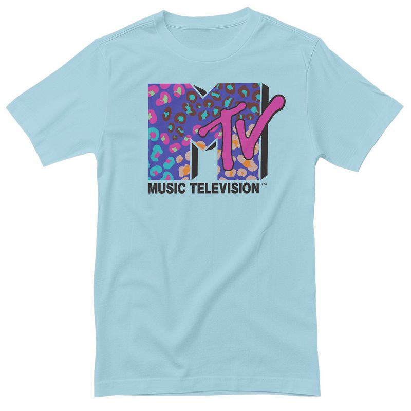 Colorful Leopard Pattern Logo MTV T-shirt i himmelblå