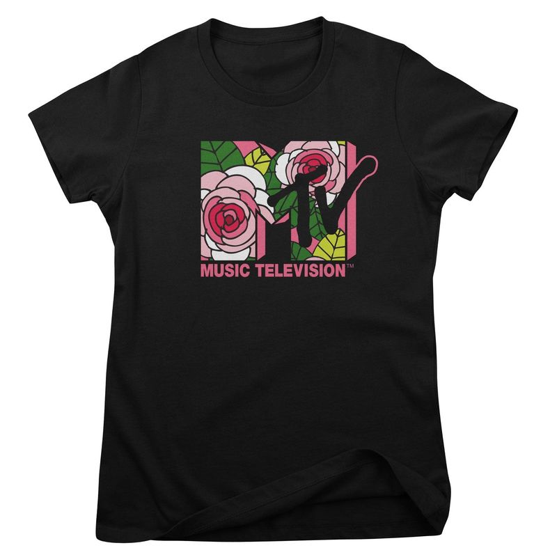 MTV Pink Roses Logo T-shirt dam i svart