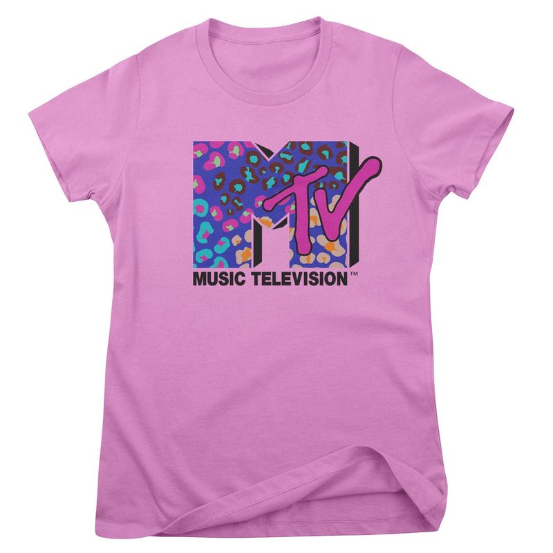 Colorful Leopard Pattern Logo MTV T-shirt dam i rosa