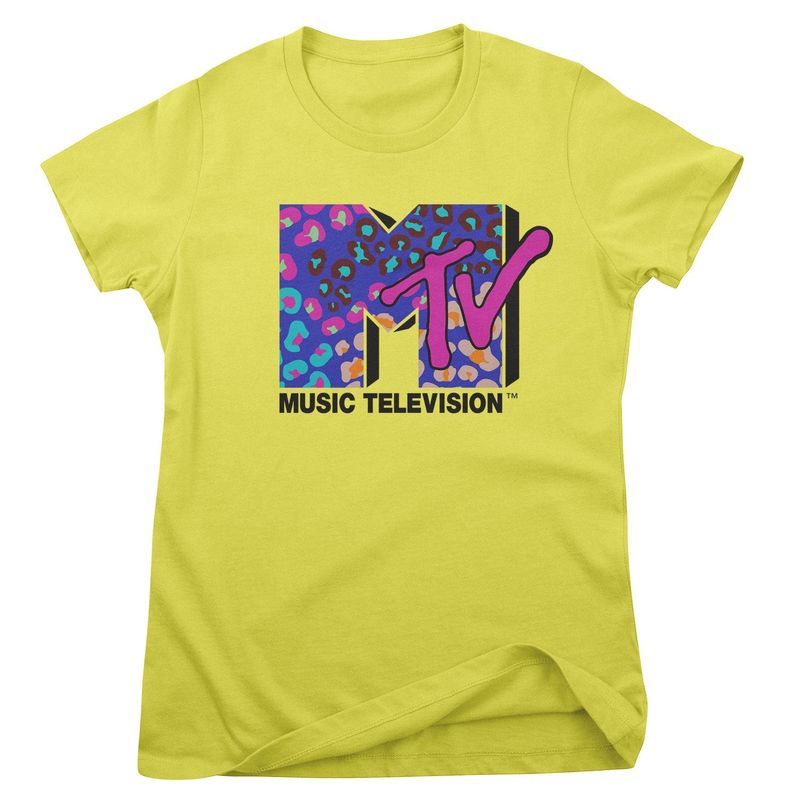 Colorful Leopard Pattern Logo MTV T-shirt dam i gul