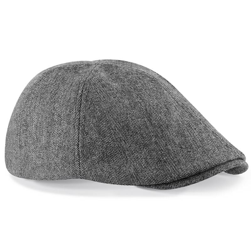 Flatcap "gubbkeps" mörkgrå fiskbensmönstrad