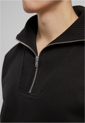 Ribbad krage, zip-up Cut&Sew Troyer ribbad krage Zip-up Tröja – svart