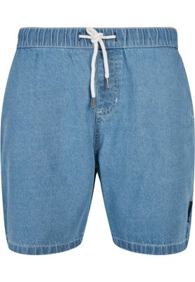 Jeansshorts med manchetter i taljen - blå