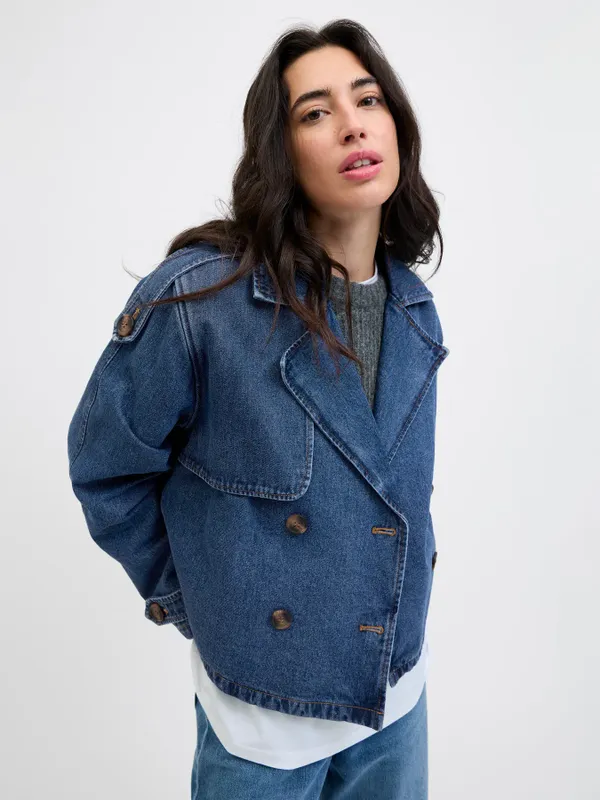 Denim trenchcoat med sänkta axlar dam