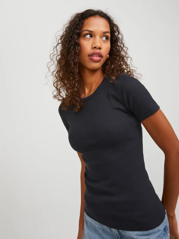 Ribbad T-shirt Med Rund Hals dam