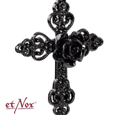 Black Rose Cross - necklace