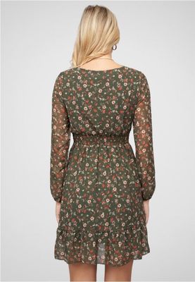Blomstret chiffonkjole med elastik i taljen