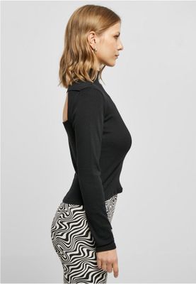 Women's long-sleeved polo shirt with open back