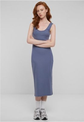 Midi dress in stretchy cotton with round neckline