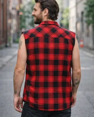 Sleeveless flannel shirt red/black