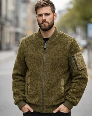 Brandit MA1 Sherpa teddyjacka herr – olivgrön