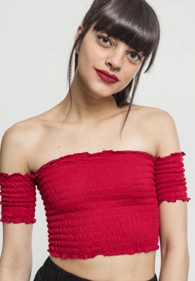 Short stretch top with bare shoulders
