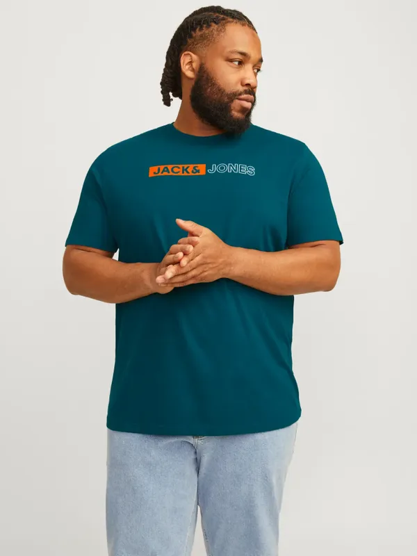 Jack & Jones Plus Size T-shirt med logotryck – Blågrön