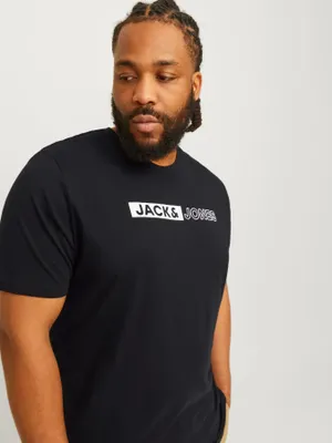 Jack & Jones Plus Size T-shirt med logotryck – Svart