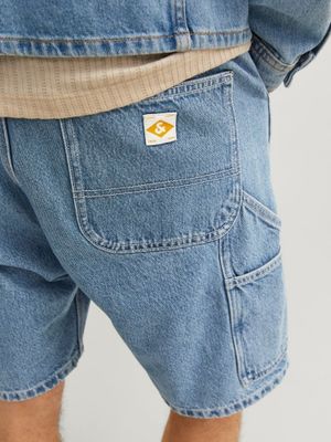 Light blue carpenter shorts in jeans for men
