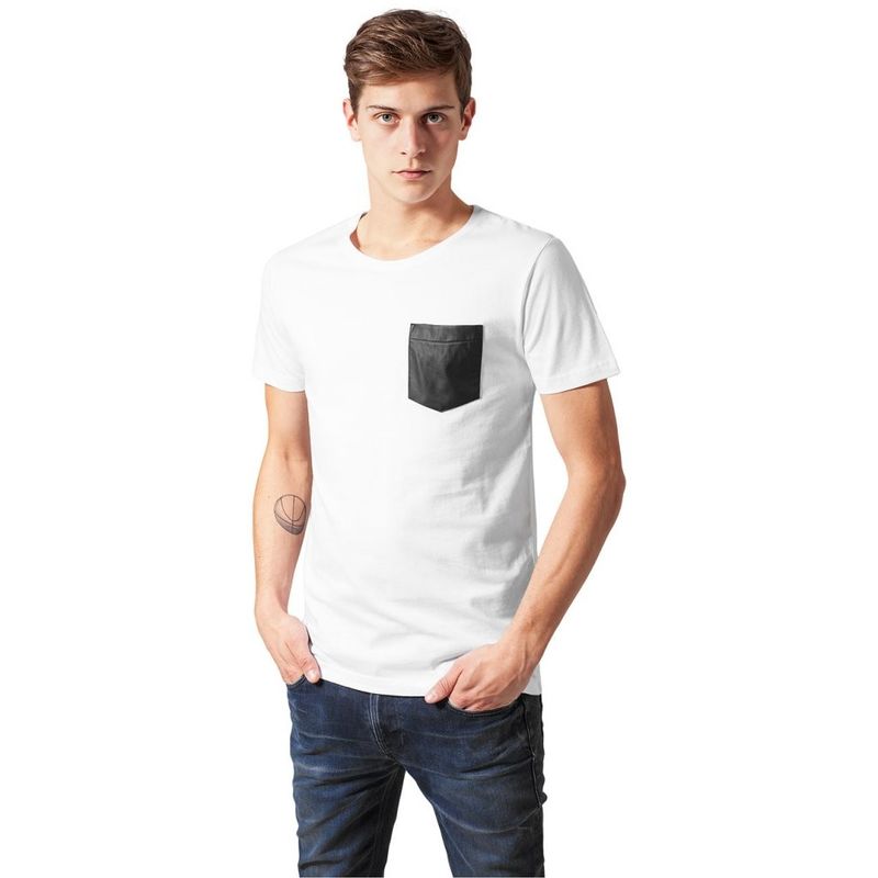T-shirt med läder ficka