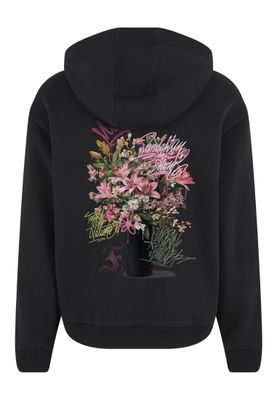Svart zip-hoodie med blomtryck – Mister Tee