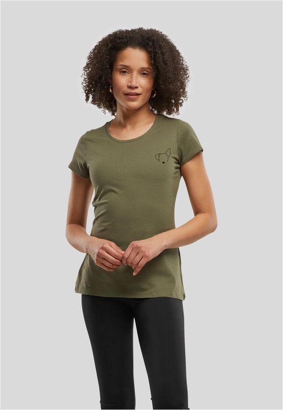 Olive t-shirt med hundtryck för dam