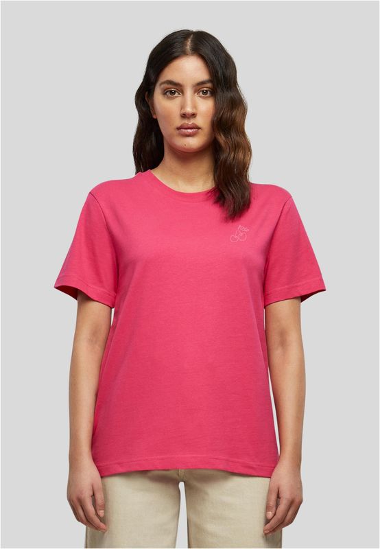 Hibiskusrosa t-shirt med körsbärstryck för dam