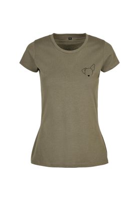 Olive t-shirt med hundtryck för dam