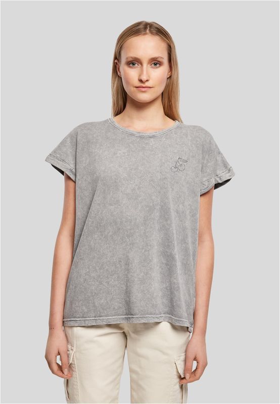 Grå melerad T-shirt med körsbärstryck för dam