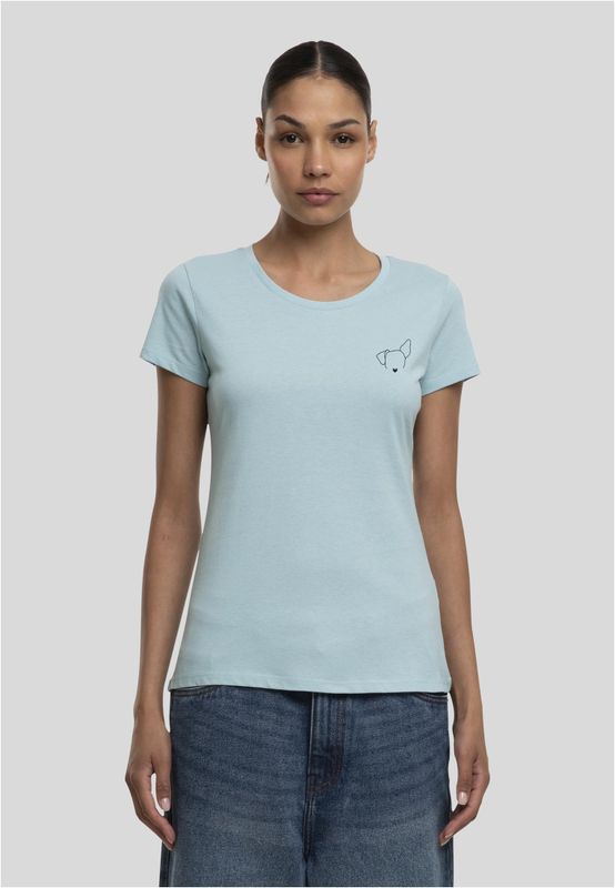 Havsblå t-shirt med hundtryck för dam
