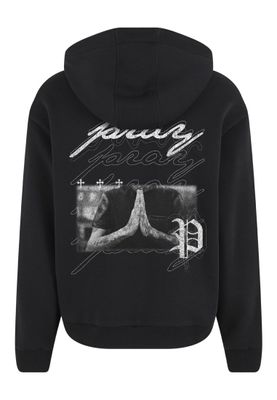 Svart zip-hoodie med Text och kors-tryck för herr – Mister Tee