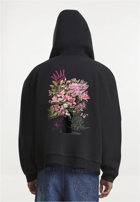 Svart zip-hoodie med blomtryck – Mister Tee