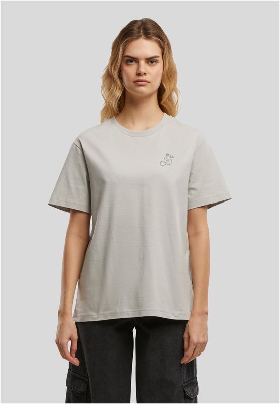 Ljusgrå t-shirt med körsbärstryck för dam