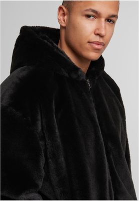 Full Zip Faux Fur Hoodie för herr – svart